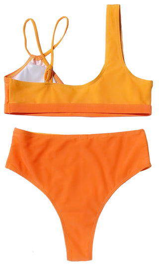 Dark Waters <br><span> Sleeveless V Neck Crop Top Double Strap High Waist Two Piece Bikini Swimsuit </span>