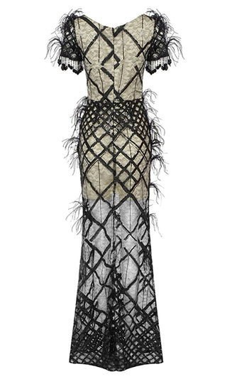 Object Of Attention <br><span>Black Sheer Mesh Feather Sequin Geometric Pattern Short Sleeve Sweetheart Neck Wide Leg Jumpsuit</span>