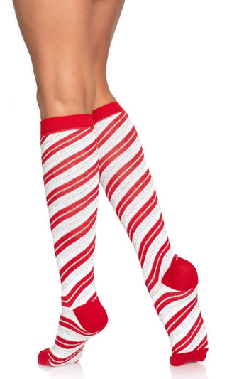 Christmas Candy <br><span>Red White Stripe Pattern Candy Cane Socks</span>