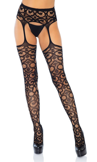 Hot Attack<br><span>Black Sheer Mesh Lace Cut Out Garter Belt Stockings Tights</span>