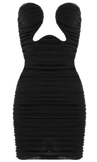 Show Me Everything Black Strapless Cut Out Bust Ruched Bodycon Mini Dress