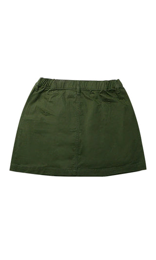 New Generation <br><span>Beige Khaki Cargo Asymetrical Pockets Elastic Stretch Waist Mid Rise Mini Skirt</span>