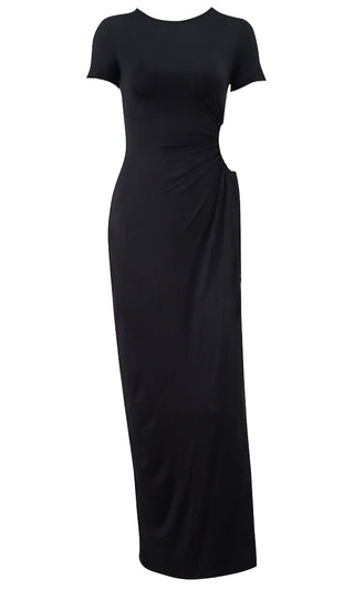 Open Door <br><span> Short Sleeve Crew Neck Open Side Drawstring Cut Out Casual Maxi Dress </span>