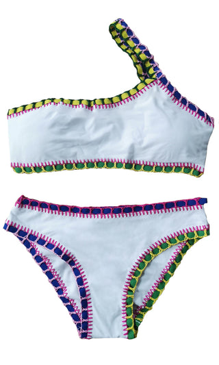 Hawaiian Spirit <br><span>Burgundy Sleeveless One Shoulder Crochet Elastic Two Piece Bikini Swimsuit</span>