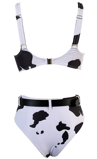 Cowgirl On <br><span> Black White High Waist Underwire Cow Animal Print Pattern Two Piece Bikini Set Swimsuit </span>
