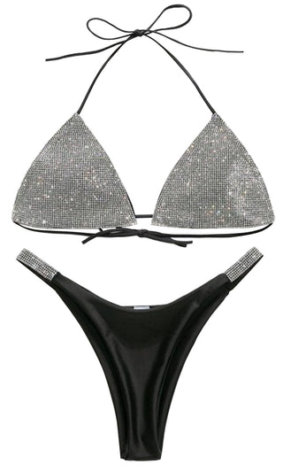 Rip Roarin' <br><span> Rhinestone Hot Pink Crystal Triangle Bra Top High Cut Brazilian Two Piece Bikini Swimsuit</span>