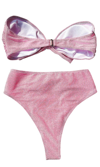 Make Waves <br><span> Glitter Metallic Strapless Bandeau Bow High Waist Bikini Two Piece Swimsuit </span>