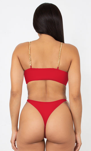 Fit Right In My Hands <br><span>Neon Orange Gold Chain Spaghetti Straps Cut Out Brazilian High Leg Monokini One Piece Swimsuit</span>
