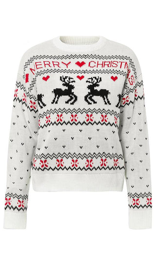 Deck The Halls Heart Reindeer XMAS Merry Christmas Pattern Long Sleeve Crew Neck Pullover Ugly Sweater