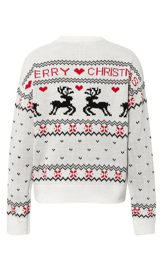 Deck The Halls Green Heart Reindeer XMAS Merry Christmas Pattern Long Sleeve Crew Neck Pullover Ugly Sweater