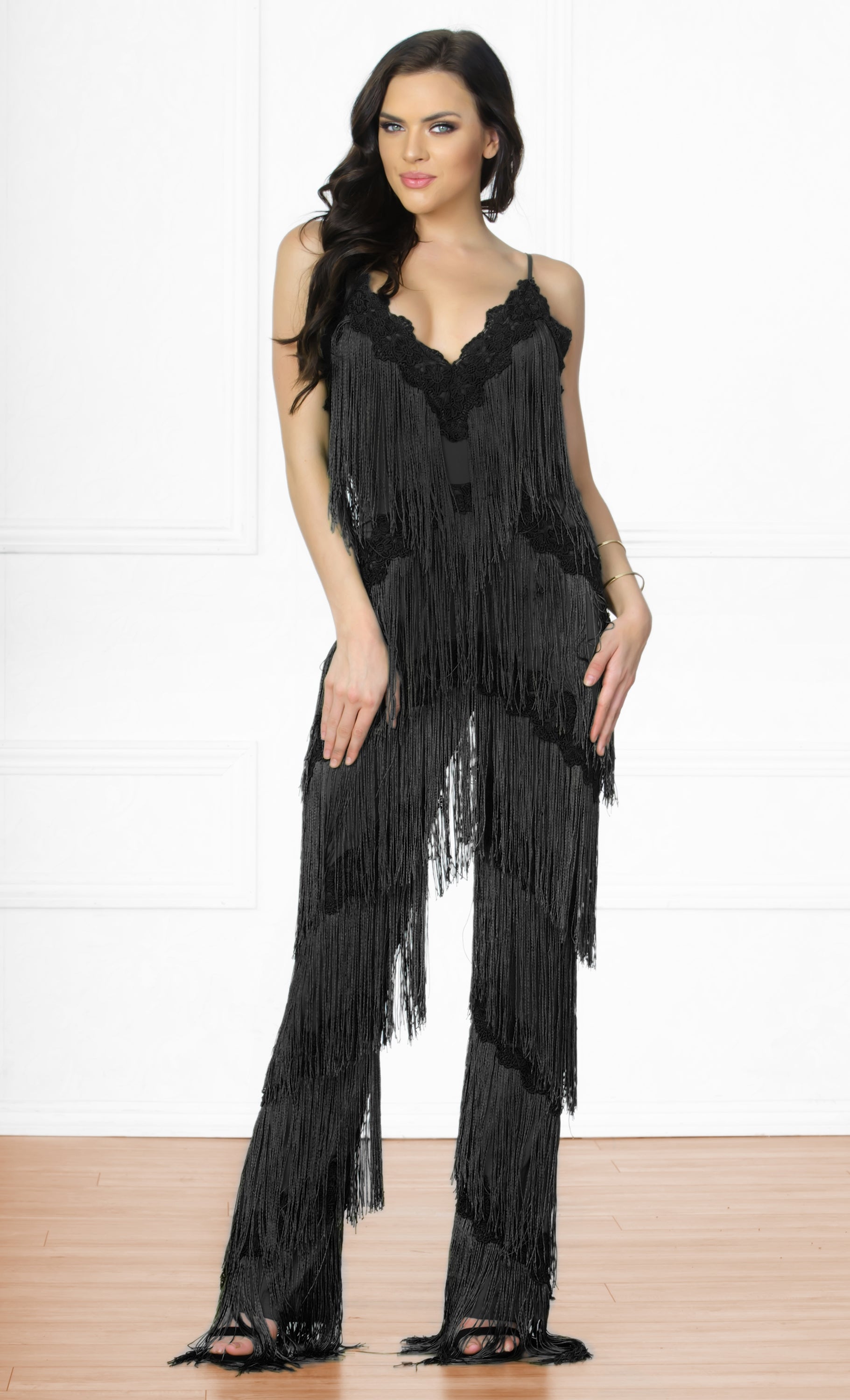 Black fringe cheap jumpsuit