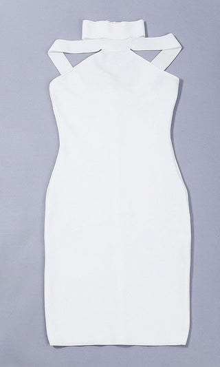 Run Wild White Sleeveless Mock Cut Out Neck Off The Shoulder Halter Bodycon Bandage Midi Dress