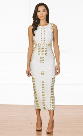 Golden Child White Gold Stud Sleeveless Scoop Neck Bandage Maxi Dress - Inspired by Kim Kardashian