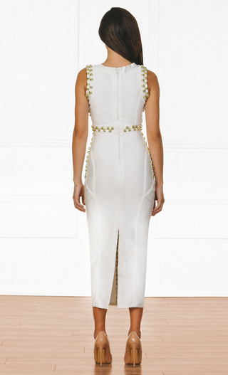 Golden Child White Gold Stud Sleeveless Scoop Neck Bandage Maxi Dress - Inspired by Kim Kardashian