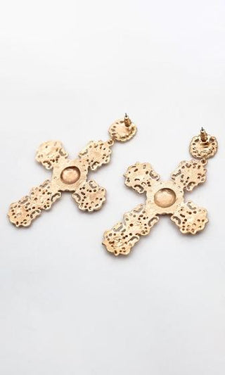 Like A Prayer Gold Plated Cross Chunky Statement Earrings