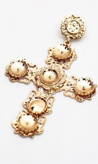 Like A Prayer Gold Plated Cross Chunky Statement Earrings