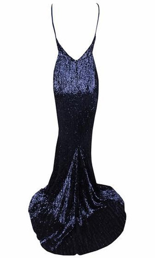 Fire and Ice Black Sequin Sleeveless Spaghetti Strap Plunge V Neck Backless Maxi Dress