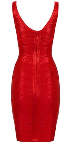 Rich Girl Red Sleeveless V Neck Low Back Sexy Bandage Bodycon Mini Dress