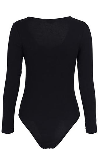 Cabin Fever Long Sleeve Scoop Neck Snap Front Basic Bodysuit Top - 2 Colors Available