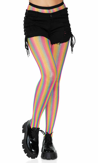 So Much Pride <br><span>Neon Multicolor Stripe Pattern Fishnet Mesh Tights Stockings Hosiery</span>