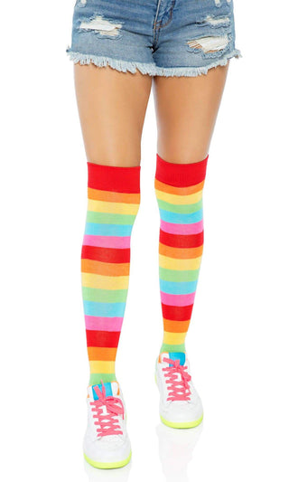 Rainbow Wishes<br><span> Multicolor Stripe Pattern Thigh High Stockings Tights Hosiery</span>