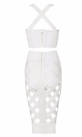 Wild Child Grey Two Piece Bandage Crop Bustier Halter Top Cut Out Lattice Cage Skirt Mini Dress
