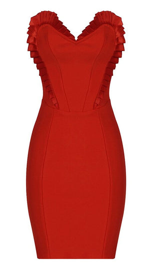 Total Package <br><span>Red Strapless V Neck Ruffle Trim Bodycon Bandage Mini Dress</span>