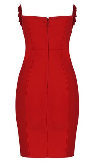 Total Package <br><span>Red Strapless V Neck Ruffle Trim Bodycon Bandage Mini Dress</span>