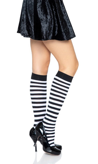 Touch Of Attitude <br><span>Black White Stripe Pattern Knee High Socks</span>