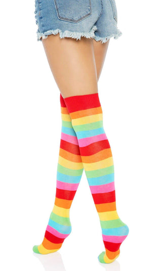 Rainbow Wishes<br><span> Multicolor Stripe Pattern Thigh High Stockings Tights Hosiery</span>