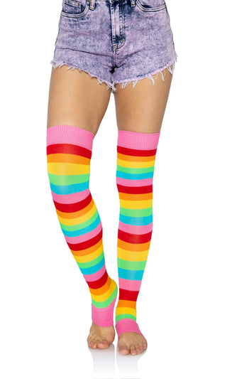 Rainbow Magic <br><span>Multicolor Stripe Pattern Leg Warmers Footless Tights Stockings Hosiery</span>