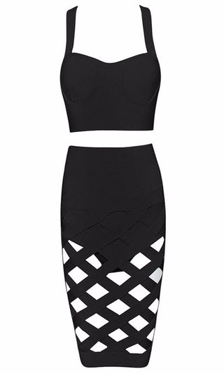 Wild Child Grey Two Piece Bandage Crop Bustier Halter Top Cut Out Lattice Cage Skirt Mini Dress