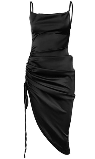 Solid Black Ruched Detailing Sleeveless Dress - Retro, Indie and Unique  Fashion
