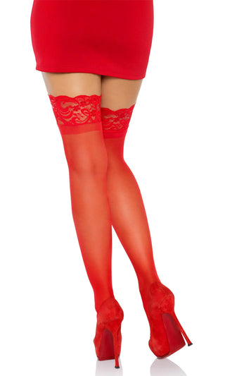 Second Guessing <br><span>Sheer Lace Trim Thigh High Stockings Tights Hosiery </span>