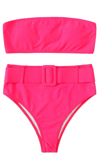 Coconut Water <br><span> Neon Green Strapless Bandeau High Waist Brazilian Two Piece Bikini Swimsuit </span>