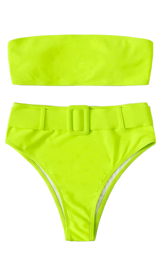 Coconut Water <br><span> Neon Green Strapless Bandeau High Waist Brazilian Two Piece Bikini Swimsuit </span>