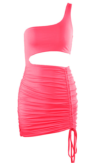 Heating Things Up Pink Sleeveless One Shoulder Cut Out Side Ruched Bodycon Mini Dress