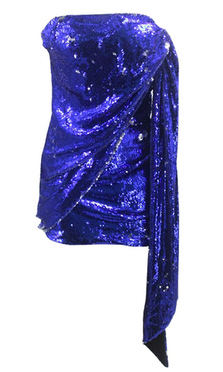Looking Like A Star Blue Sequin Strapless Drape Wrap Bodycon Mini Dress