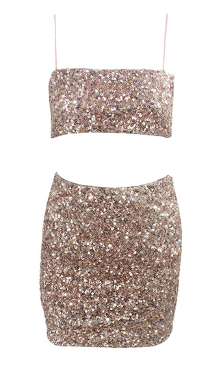 Private Party Sequin Sleeveless Spaghetti Strap Crop Top Two Piece Bodycon Mini Dress - 2 Colors Available