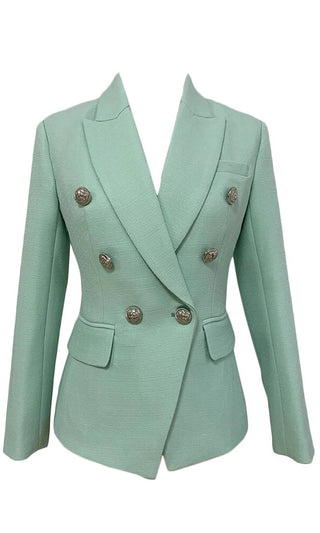 Morning Meeting Mint Green Long Sleeve Button V Neck Lapel Blazer Jacket Outerwear