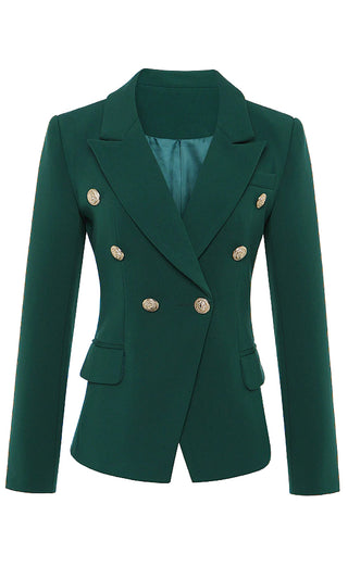 Off The Cuff Emerald Green Long Sleeve Button V Neck Lapels Blazer Jacket Outerwear