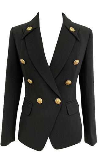 Power Moves Black Gold Button Long Sleeve Double Breast Lapel Blazer Jacket Outerwear