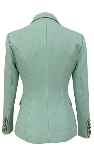 Morning Meeting Mint Green Long Sleeve Button V Neck Lapel Blazer Jacket Outerwear