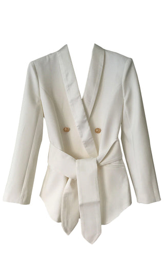 Classy Act Long Sleeve V Neck Sash Tie Belt Button Blazer Jacket Outerwear - 3 Colors Available