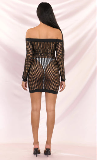 You Bet Fishnet Orange Mesh Beach Cover Up Cut Out Long Sleeve Off The Shoulder Bodycon Casual Mini Dress