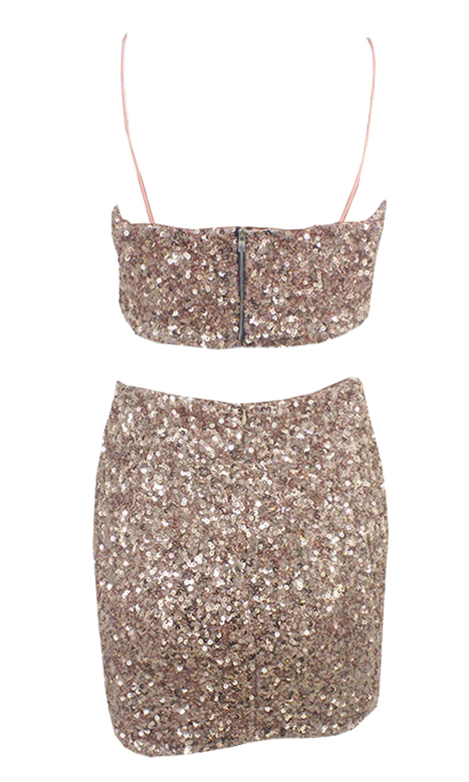 Private Party Sequin Sleeveless Spaghetti Strap Crop Top Two Piece Bod ...