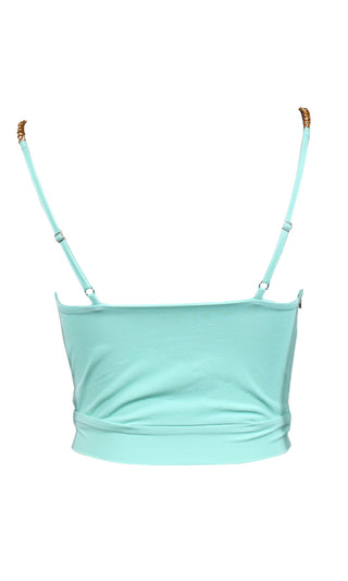Dreams Come True Mint Green Chain Spaghetti Strap Bustier Sweetheart Pastel Tie Front Bow Crop Top
