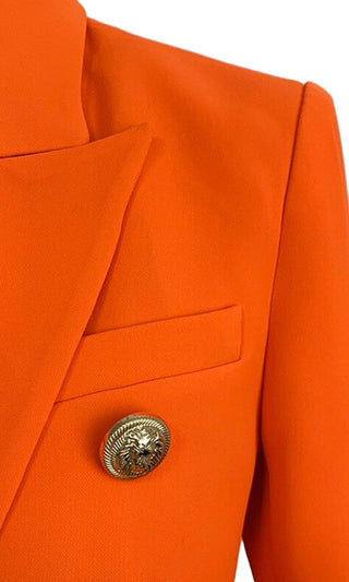 Working Smarter Orange Long Sleeve Gold Button V Neck Lapel Blazer Jacket Outerwear