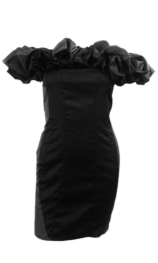 Enjoy The View Black Off the Shoulder Big Ruffle Bodycon Strapless Mini Dress
