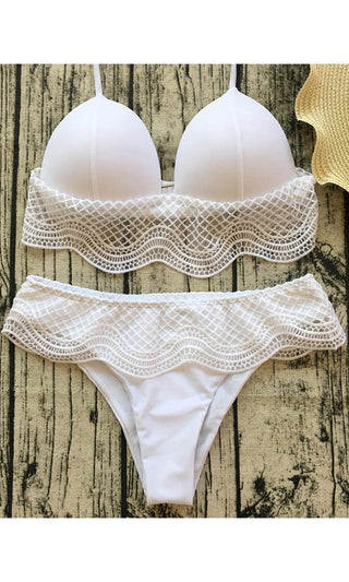 Ibiza Bound <br><span> Fishnet Crochet Lace Padded Spaghetti Strap Halter Top Brazilian Bikini Two Piece Swimsuit </span>